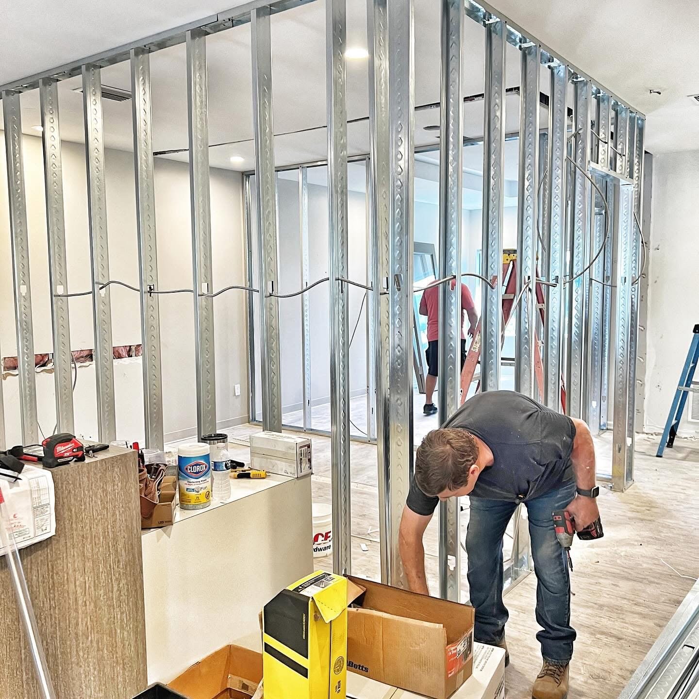 JDF Services crew installing interior wall framing during a remodel, interior framing by JDF Services Inc in Jacksonville, FL